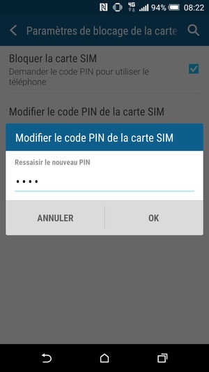 Veuillez confirmer votre nouveau code PIN de la carte SIM et sélectionner OK