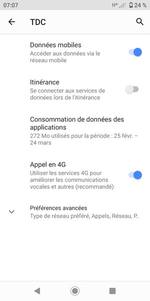 Sélectionnez Préférences avancés