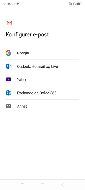 Velg Exchange og Office 365