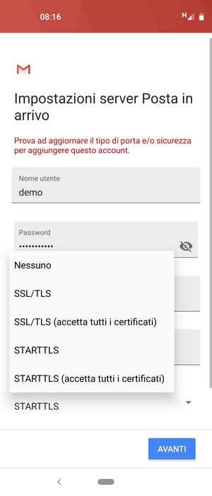 Seleziona Nessuno e AVANTI