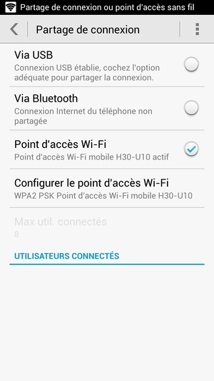 Votre téléphone est maintenant configuré pour être utilisé comme modem