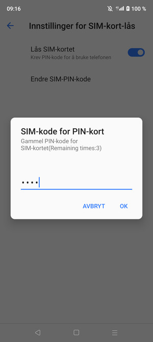 Skriv inn Gjeldende PIN-kode for SIM-kort og velg OK