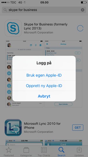 Velg Bruk egen Apple-ID