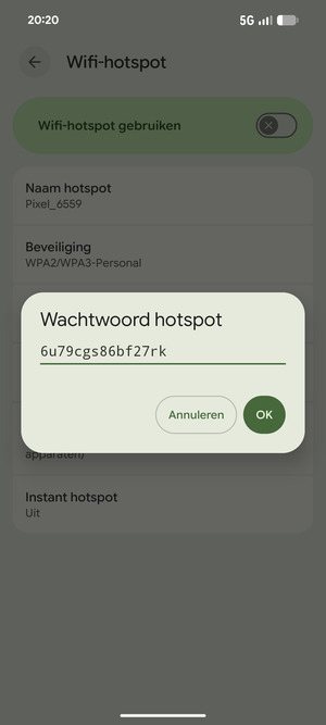 Voer een wachtwoord van een WiFi-hotspot in van ten minste 8 tekens en selecteer OK