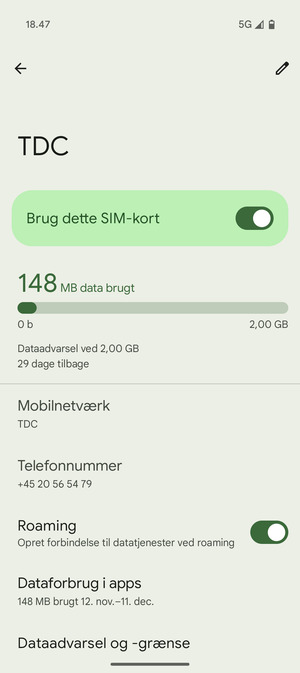 Slå Roaming til eller fra