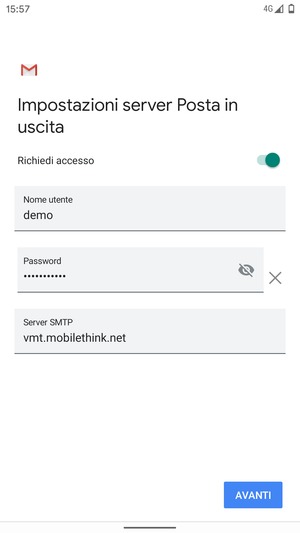 Inserisci l'indirizzo del server di posta in uscita