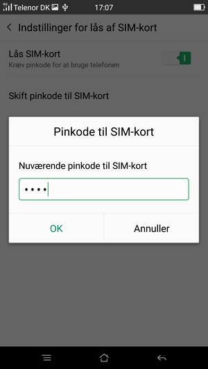 Indtast din Nuværende pinkode til SIM-kort og vælg OK