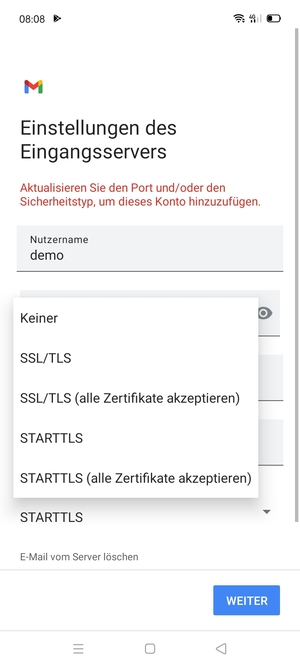 Wählen Sie Keiner und WEITER