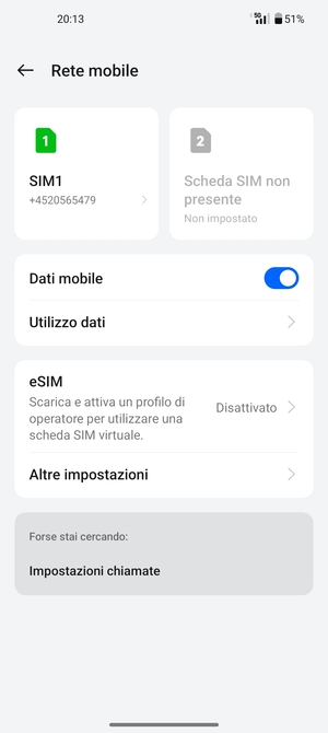 Seleziona SIM1 o SIM2