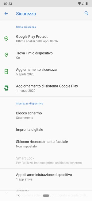 Seleziona Blocco schermo