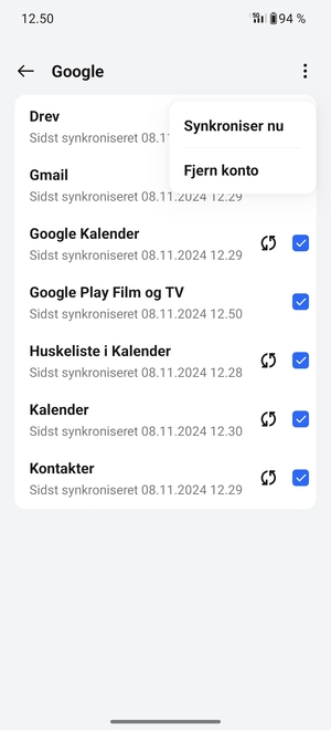 Vælg Synkroniser nu