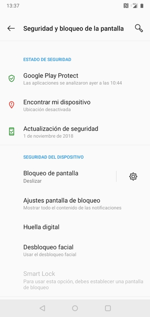 Para activar su bloqueo de pantalla, vaya al menú Seguridad y bloqueo de la pantalla y seleccione Bloqueo de pantalla