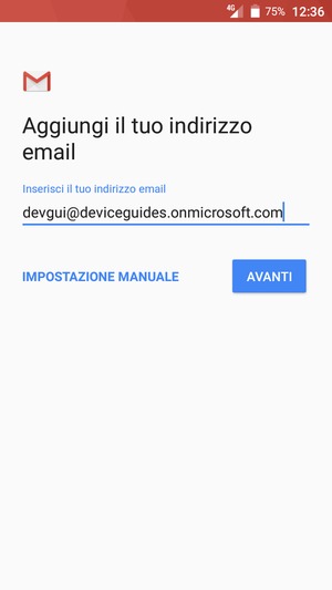 Inserisci il tuo indirizzo email e seleziona IMPOSTAZIONE MANUALE