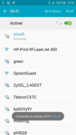 Vous êtes maintenant connecté au réseau Wi-Fi