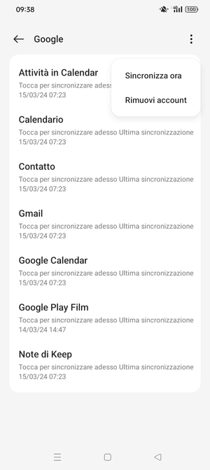 Seleziona Sincronizza ora