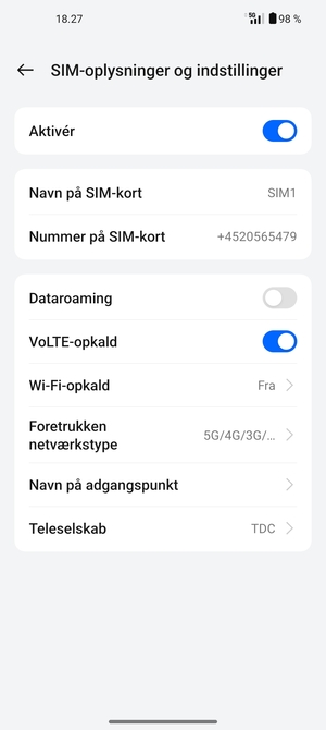For at skifte netværk, hvis der opstår netværksproblemer, vælg Teleselskab
