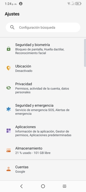 Desplácese y seleccione Seguridad y biometría
