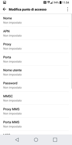 Inserisci le informazioni di Internet