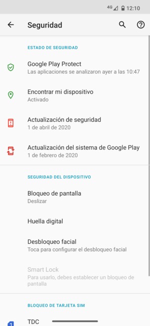 Para activar su bloqueo de pantalla, vaya al menú Seguridad y seleccione Bloqueo de pantalla