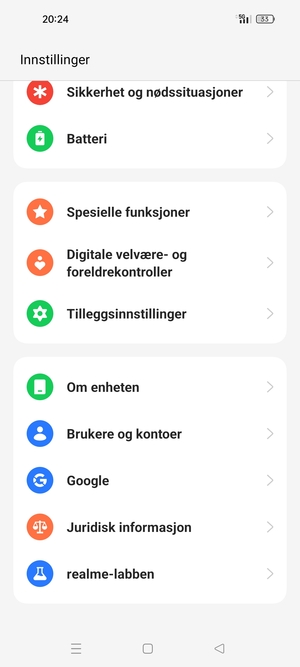 Bla til og velg Tilleggsinnstillinger