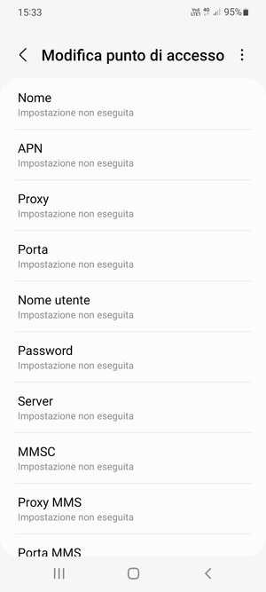 Inserisci le informazioni di Internet