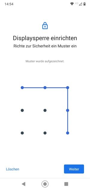 Zeichnen Sie ein Entsperrmuster und wählen Sie Weiter
