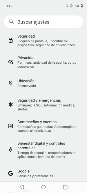 Desplácese y seleccione Seguridad