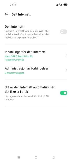 Velg Innstillinger for delt Internett