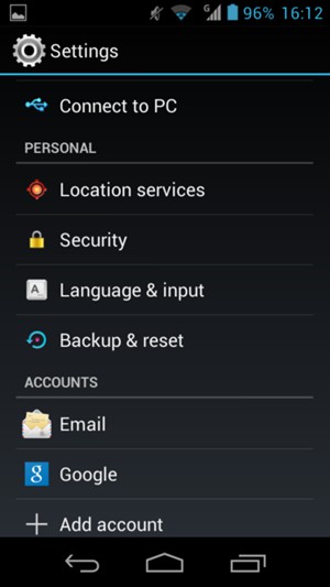 Scroll to and select Security