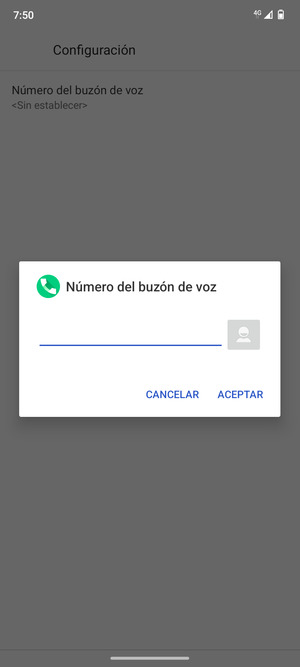 Introduzca el Número del buzón de voz y seleccione ACEPTAR