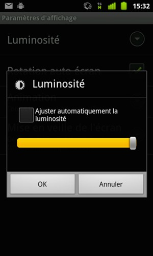 Régler la luminosité au niveau souhaité et sélectionnez OK