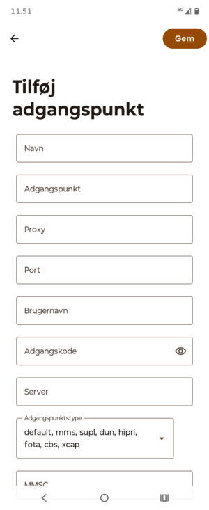 Indtast internet-oplysninger