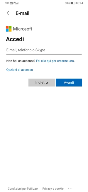 Inserisci il tuo indirizzo Hotmail e seleziona Avanti