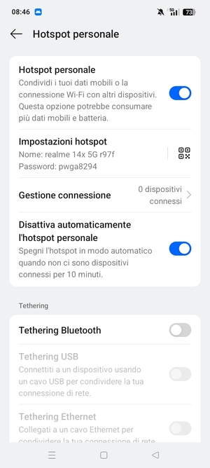 Il telefono è ora pronto per essere usato come modem