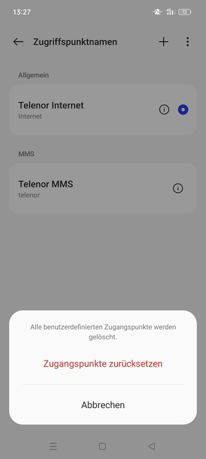 Wählen Sie Zugangspunkte zurücksetzen