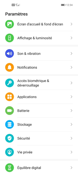 Pour activer votre écran de verrouillage, allez dans le menu Paramètres et sélectionnez Accès biométrique & déverrouillage