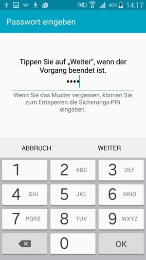 Geben Sie eine Sicherungs-PIN ein und wählen Sie WEITER