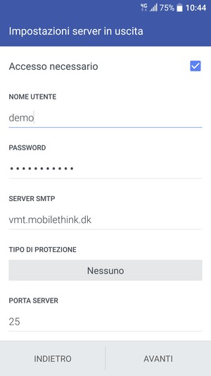 Inserisci l'indirizzo del server di posta in uscita