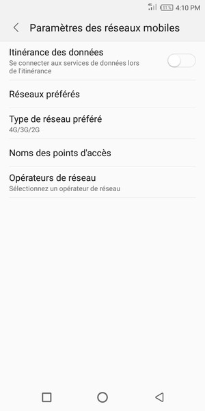 Pour changer de réseau en cas de problèmes de réseau, sélectionnez Opérateurs de réseau