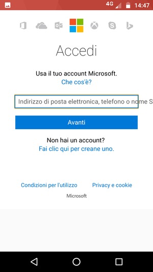 Inserisci il tuo indirizzo email e seleziona Avanti