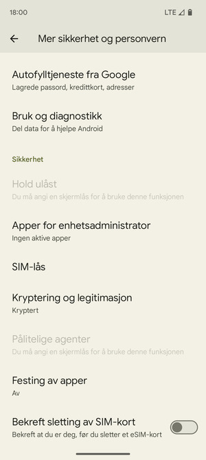 Bla til og velg SIM-lås