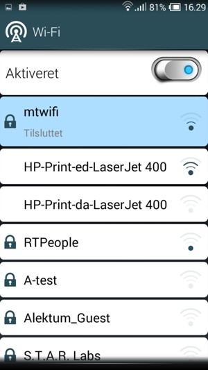 Du er nu tilsluttet Wi-Fi netværket