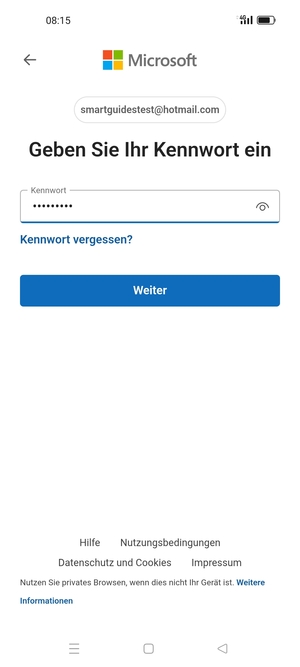 Geben Sie Ihre Passwort ein und wählen Sie Weiter