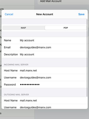 Enter email information for OUTGOING MAIL SERVER and select Save