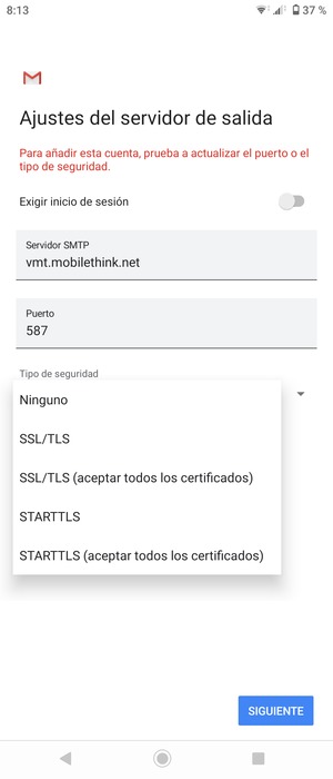 Seleccione Ninguno y SIGUIENTE