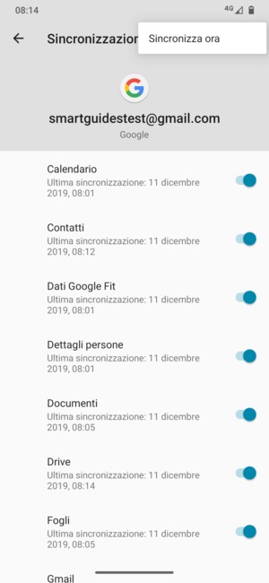 Seleziona Sincronizza ora