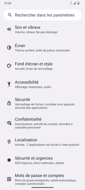 Faites défiler et sélectionnez Sécurité