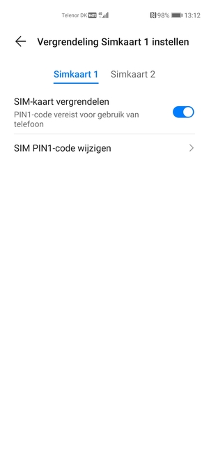 Selecteer Simkaart 1 of Simkaart 2 en selecteer SIM PIN-code wijzigen