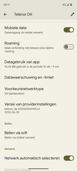 Scroll naar en selecteer Voorkeursnetwerktype