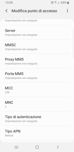 Scorri verso il basso e inserisci le informazioni di internet